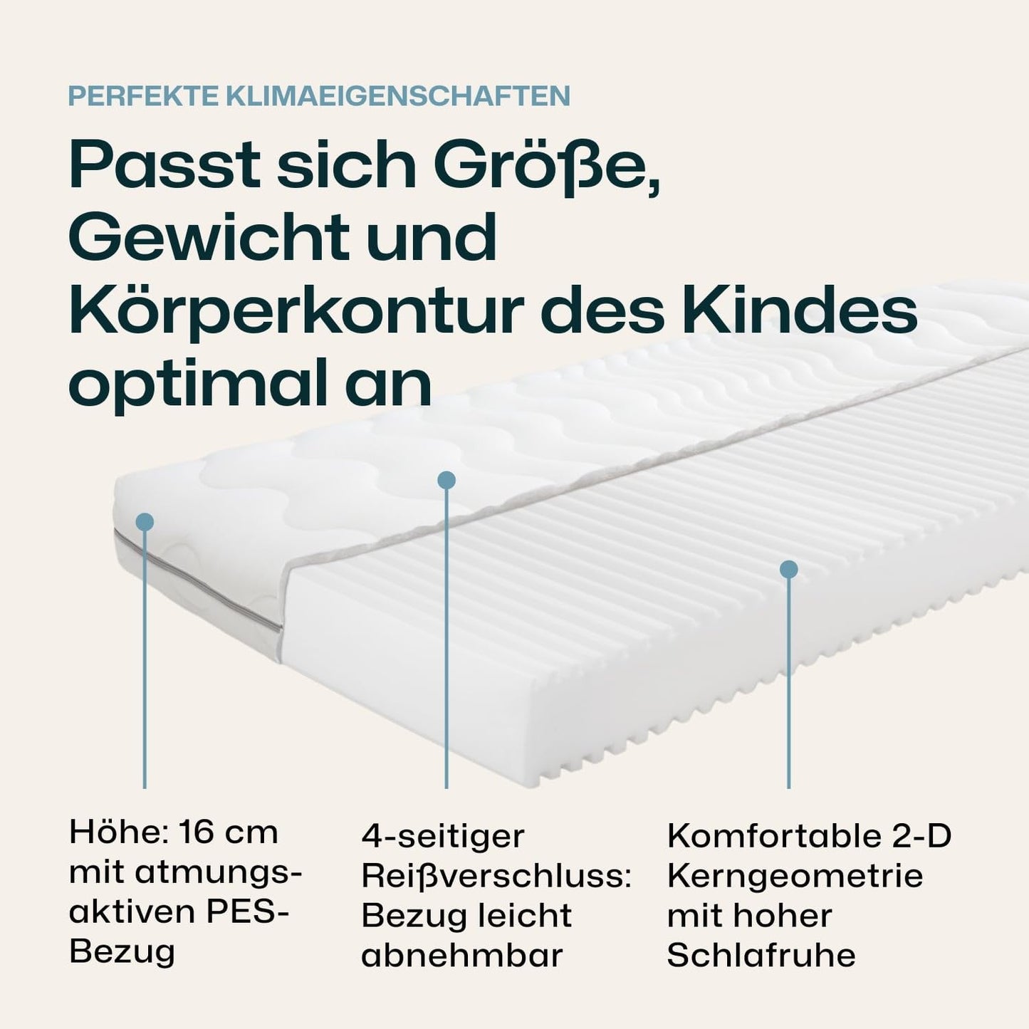 RAVENSBERGER Kinder- und Jugendmatratze Softwelle - Härtegrad H1/H2, weich - 90 x 200 cm, Höhe 16 cm - 7-Zonen Kaltschaummatratze mit RAVOTEX Funktionsbezug, allergikerfreundlich