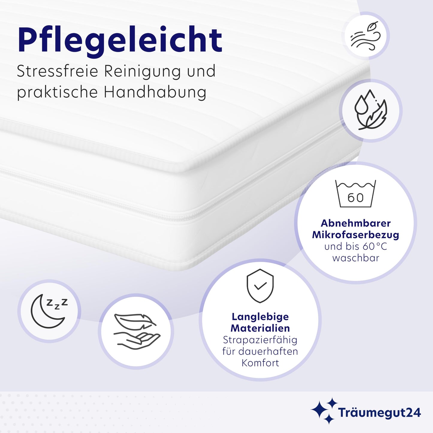 Träumegut24 AquaFlex 7-Zonen Matratze 140x200 cm | H2&H3 | Ergonomische Kaltschaummatratze | Hypoallergen & Antibakteriell | Bezug abnehmbar & waschbar | Oeko-TEX® | (19cm, 140 x 200 cm)