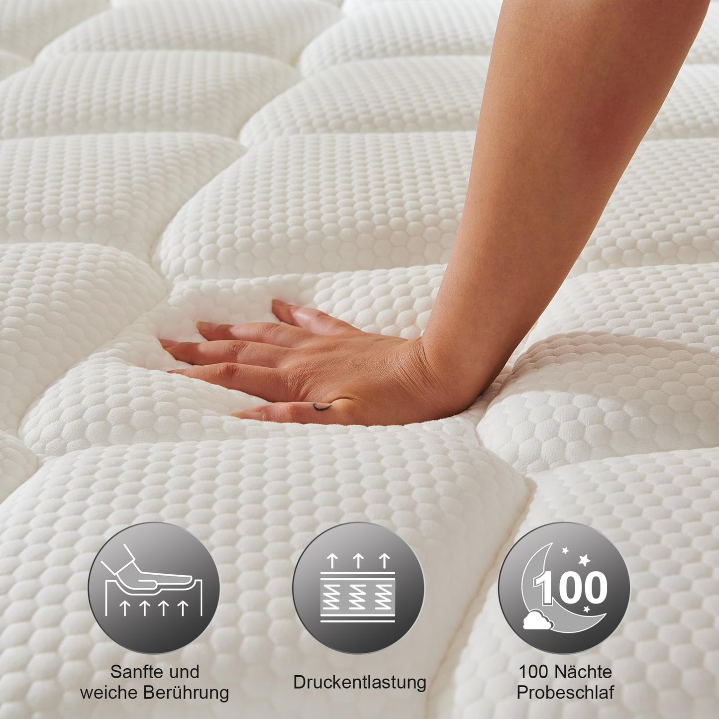 Twirest Matratze 140x200cm,Taschenfederkernmatratze (Höhe 20 cm),7-Zonen Orthopädische Matratze mit Komfortschaum, Gewebe mit weicher Oberfläche,für Erwachsene,Mittlerer Härtegrad (H3)