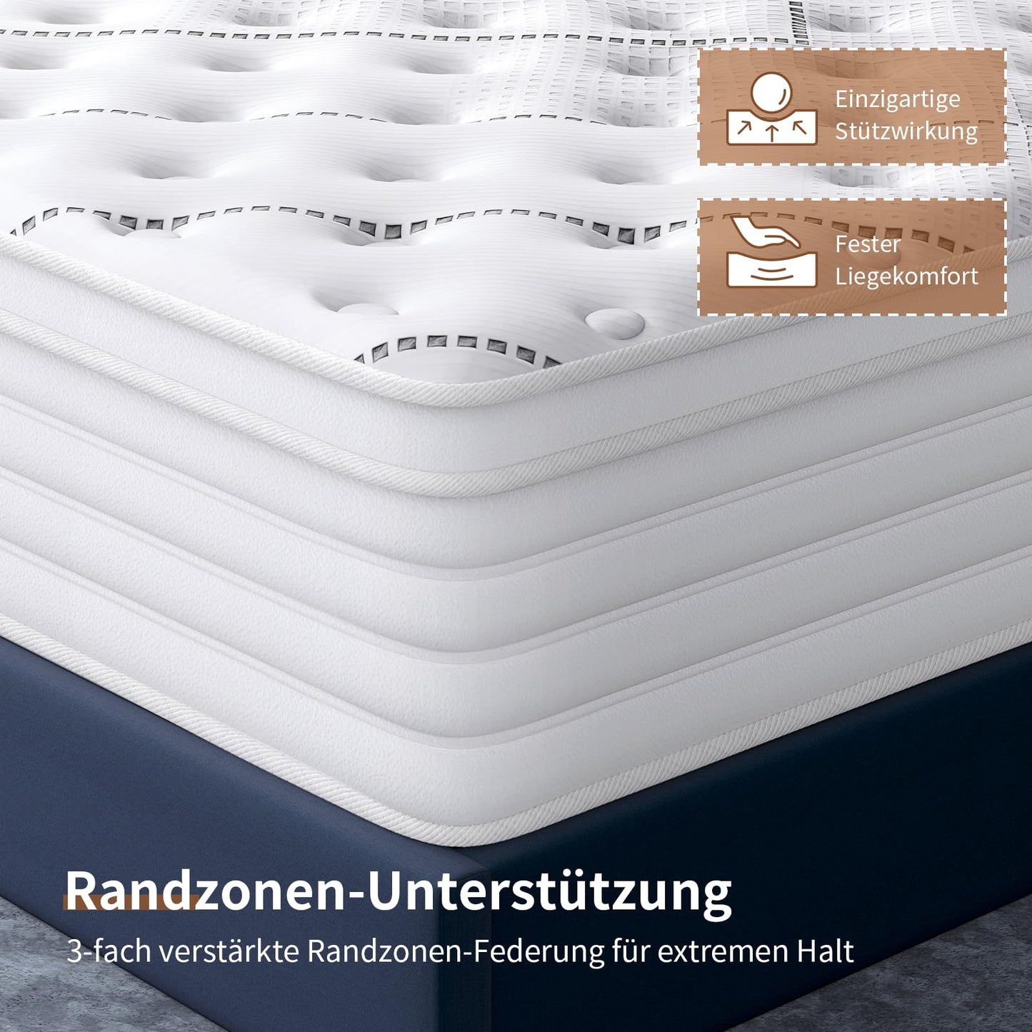 Queblox Matratze 180 x200, Höhe 28cm mit Oeko-TEX Zertifiziert, 7 Zonen Taschenfederkernmatratze mit Komfortschaum, Gewebe mit weicher Oberfläche Matratze für Erwachsene, Härtegrad H3