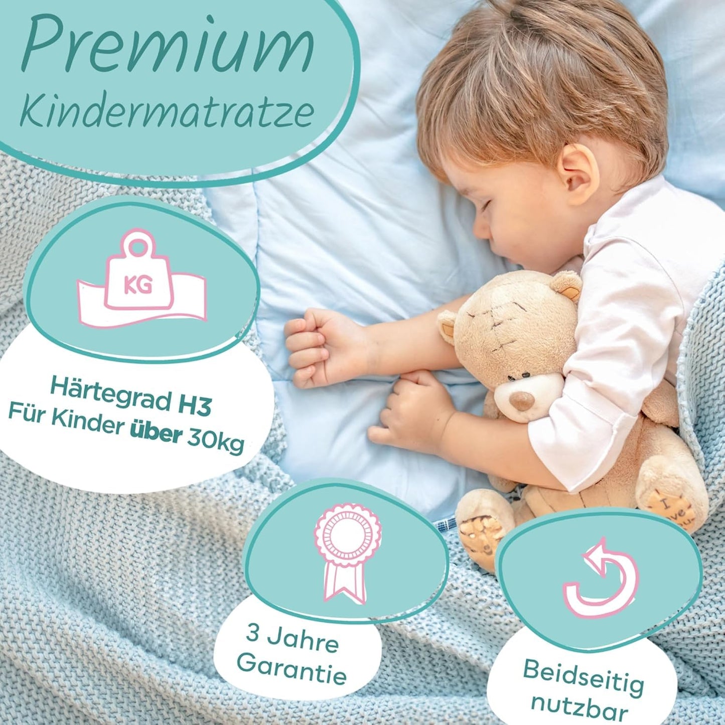 Sun Garden Kindermatratze 120x200 cm H3, Oeko Tex 100 Zertifiziert, Matratze für Kinderbett, Bezug waschbar, Optimale Matratze für Kinder, Bezug mit Klimafaser-Versteppung, Modell P1440 ComfortPur