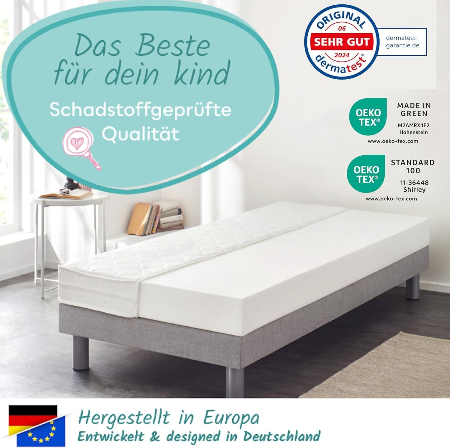 Sun Garden Kindermatratze 120x200 cm H3, Oeko Tex 100 Zertifiziert, Matratze für Kinderbett, Bezug waschbar, Optimale Matratze für Kinder, Bezug mit Klimafaser-Versteppung, Modell P1440 ComfortPur