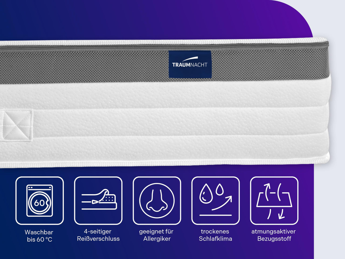 Traumnacht Exklusiv 7-Zonen 1.000er Tonnentaschenfederkernmatratze, Stiftung Warentest Testurteil Gut - Ausgabe 10/2023, 23 cm Premiumhöhe, Öko-Tex zertifiziert, Härtegrad 4 (H4), 90 x 200 cm