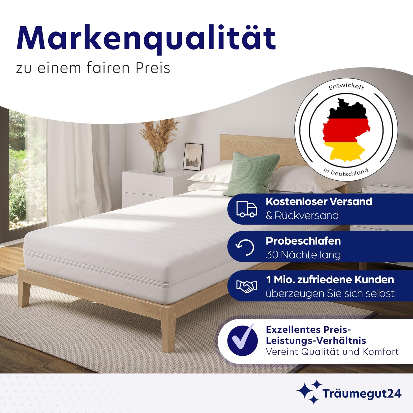 Träumegut24 AquaFlex 7-Zonen Matratze 140x200 cm | H2&H3 | Ergonomische Kaltschaummatratze | Hypoallergen & Antibakteriell | Bezug abnehmbar & waschbar | Oeko-TEX® | (19cm, 140 x 200 cm)