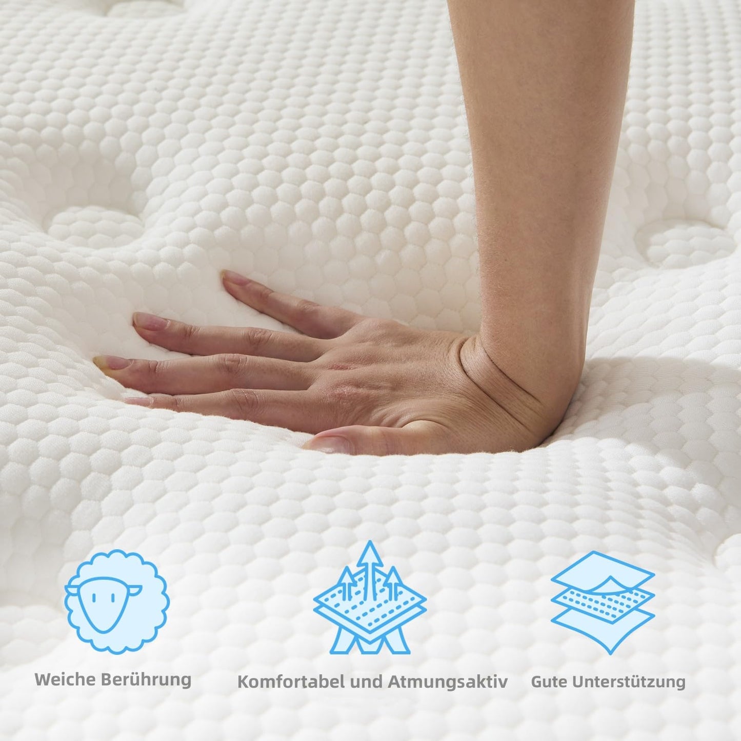 Hiimgo Matratze, Taschenfederkernmatratze 140x200 cm – 7-Zonen Härtegrad H3, Optimaler Komfort und Rückenstütze, Federkernmatratze für Ergonomische Rückenentlastung (140x200x20 cm)