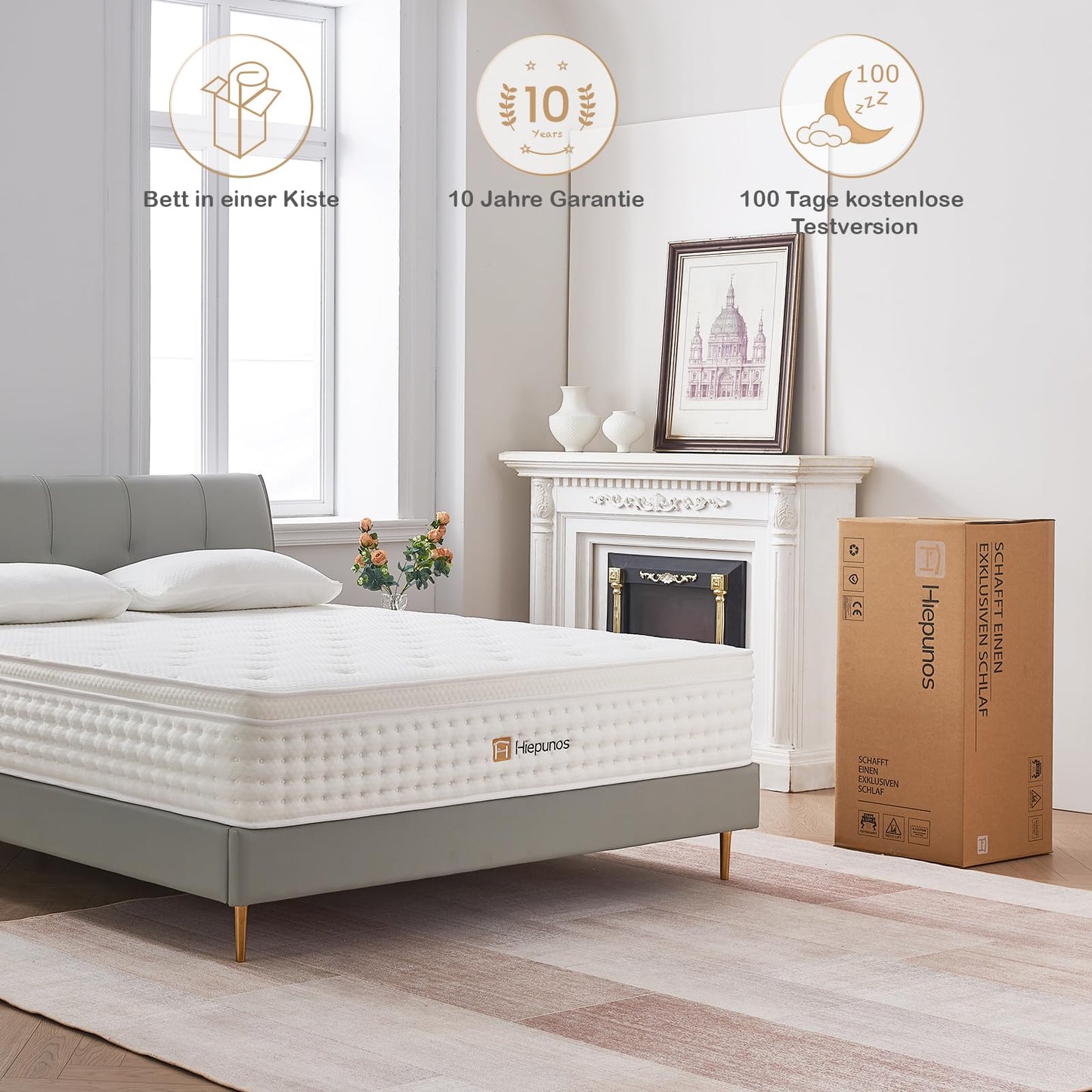 Hiepunos Matratze 140x200 cm 26cm Höhe 7-Zonen Federkernmatratze Orthopädische Taschenfederkernmatratze mit Comfort Memory-Schaum Schicht, Härtegrad H3, Rückenentlastende, 100 Nächte Probeschlafen