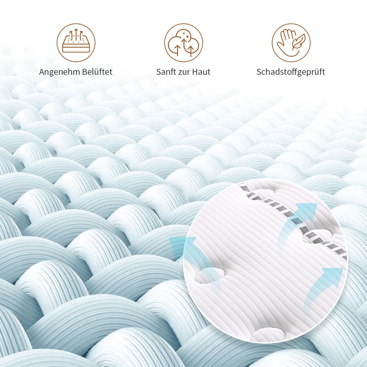 Queblox Matratze 180 x200, Höhe 28cm mit Oeko-TEX Zertifiziert, 7 Zonen Taschenfederkernmatratze mit Komfortschaum, Gewebe mit weicher Oberfläche Matratze für Erwachsene, Härtegrad H3