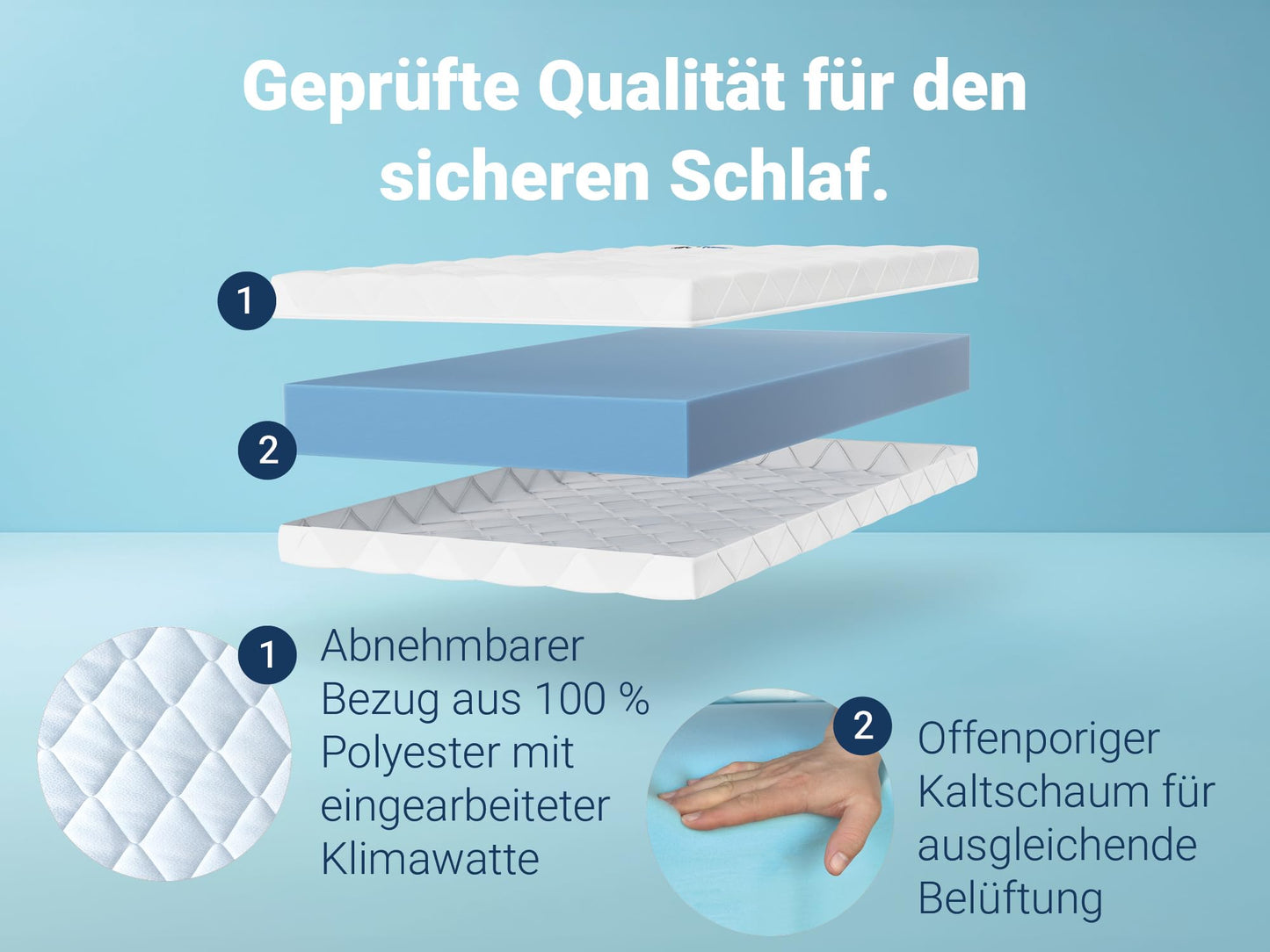 Betten-ABC - Matratze für Kinder & Jugendliche - 120x200 cm - Spezieller Härtegrad & Oeko-TEX-Zertifiziert - Optimale Hygiene Dank abnehmbarem & waschbarem Polyester-Bezug - Lieferung per Paket