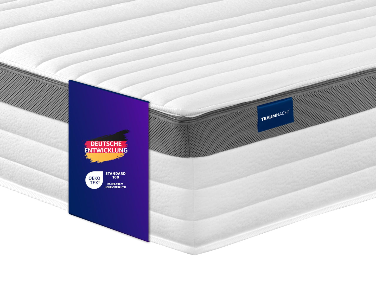 Traumnacht Exklusiv 7-Zonen 1.000er Tonnentaschenfederkernmatratze, Stiftung Warentest Testurteil Gut - Ausgabe 10/2023, 23 cm Premiumhöhe, Öko-Tex zertifiziert, Härtegrad 4 (H4), 90 x 200 cm