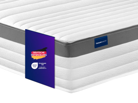 Traumnacht Exklusiv 7-Zonen 1.000er Tonnentaschenfederkernmatratze, Stiftung Warentest Testurteil Gut - Ausgabe 10/2023, 23 cm Premiumhöhe, Öko-Tex zertifiziert, Härtegrad 4 (H4), 90 x 200 cm