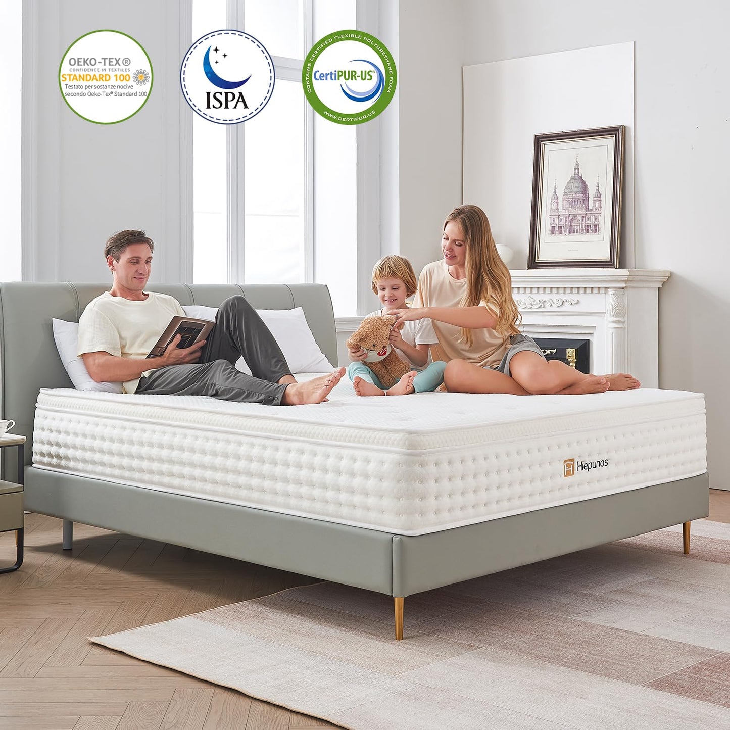 Hiepunos Matratze 140x200 cm 26cm Höhe 7-Zonen Federkernmatratze Orthopädische Taschenfederkernmatratze mit Comfort Memory-Schaum Schicht, Härtegrad H3, Rückenentlastende, 100 Nächte Probeschlafen