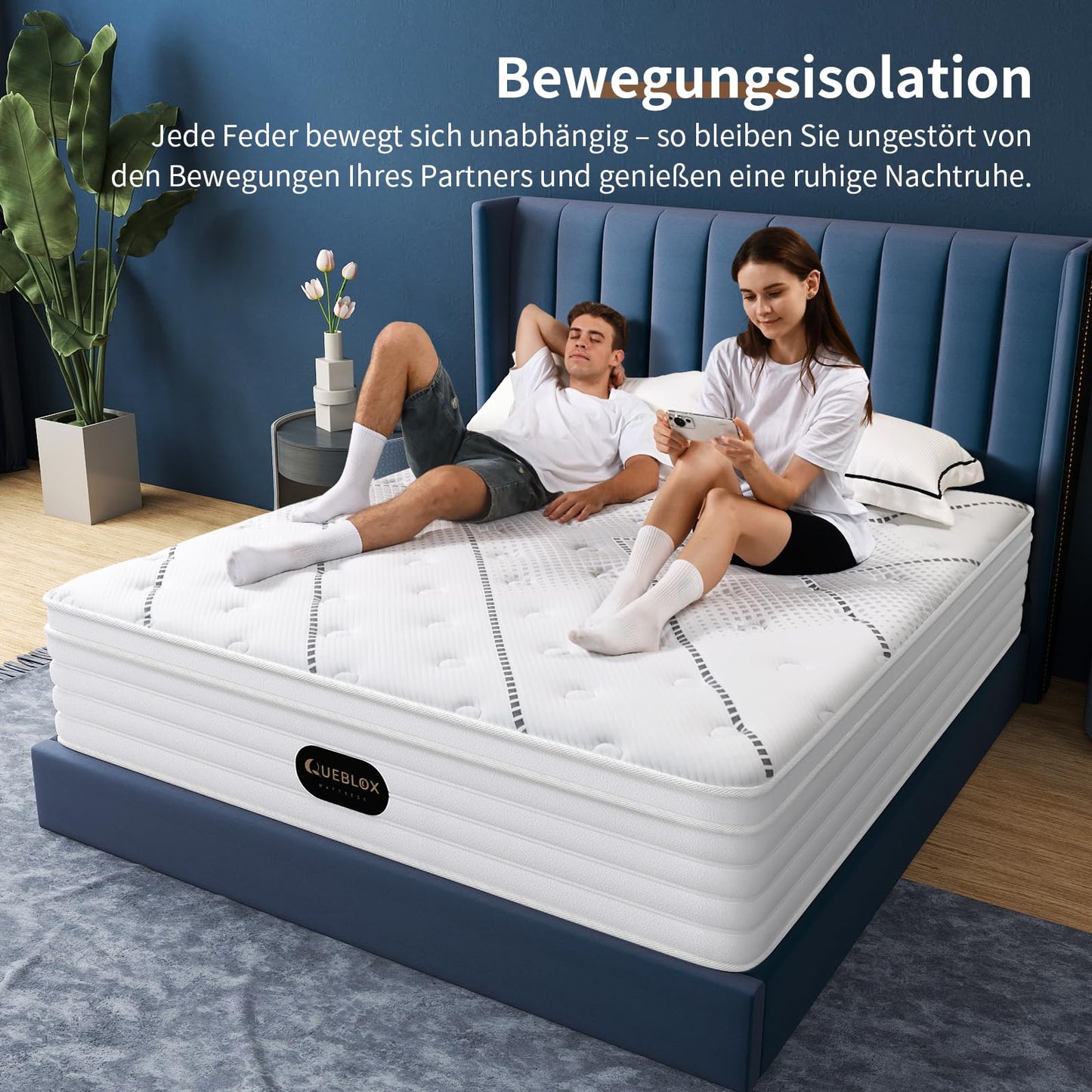 Queblox Matratze 180 x200, Höhe 28cm mit Oeko-TEX Zertifiziert, 7 Zonen Taschenfederkernmatratze mit Komfortschaum, Gewebe mit weicher Oberfläche Matratze für Erwachsene, Härtegrad H3