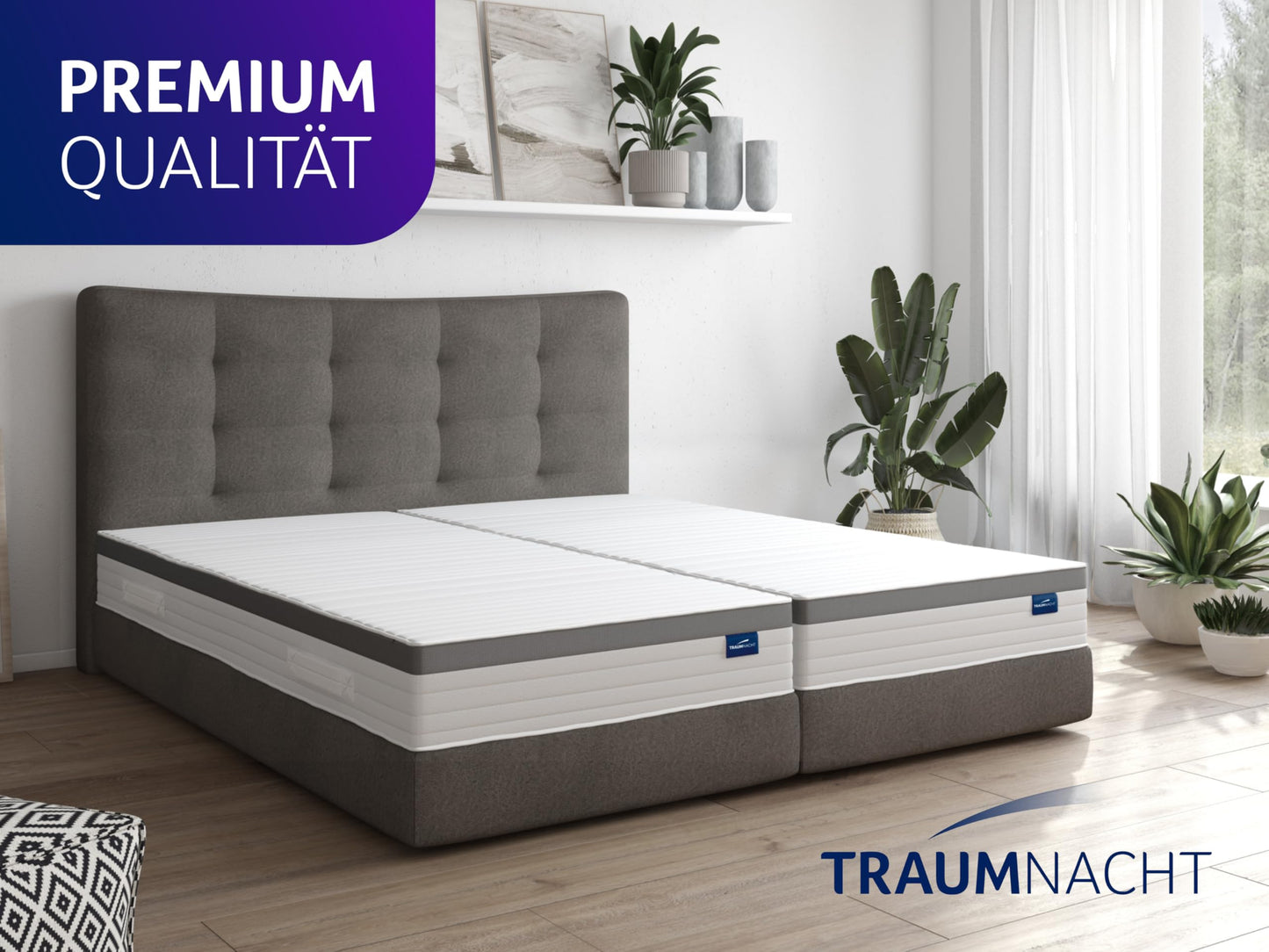 Traumnacht Exklusiv 7-Zonen 1.000er Tonnentaschenfederkernmatratze, Stiftung Warentest Testurteil Gut - Ausgabe 10/2023, 23 cm Premiumhöhe, Öko-Tex zertifiziert, Härtegrad 4 (H4), 90 x 200 cm