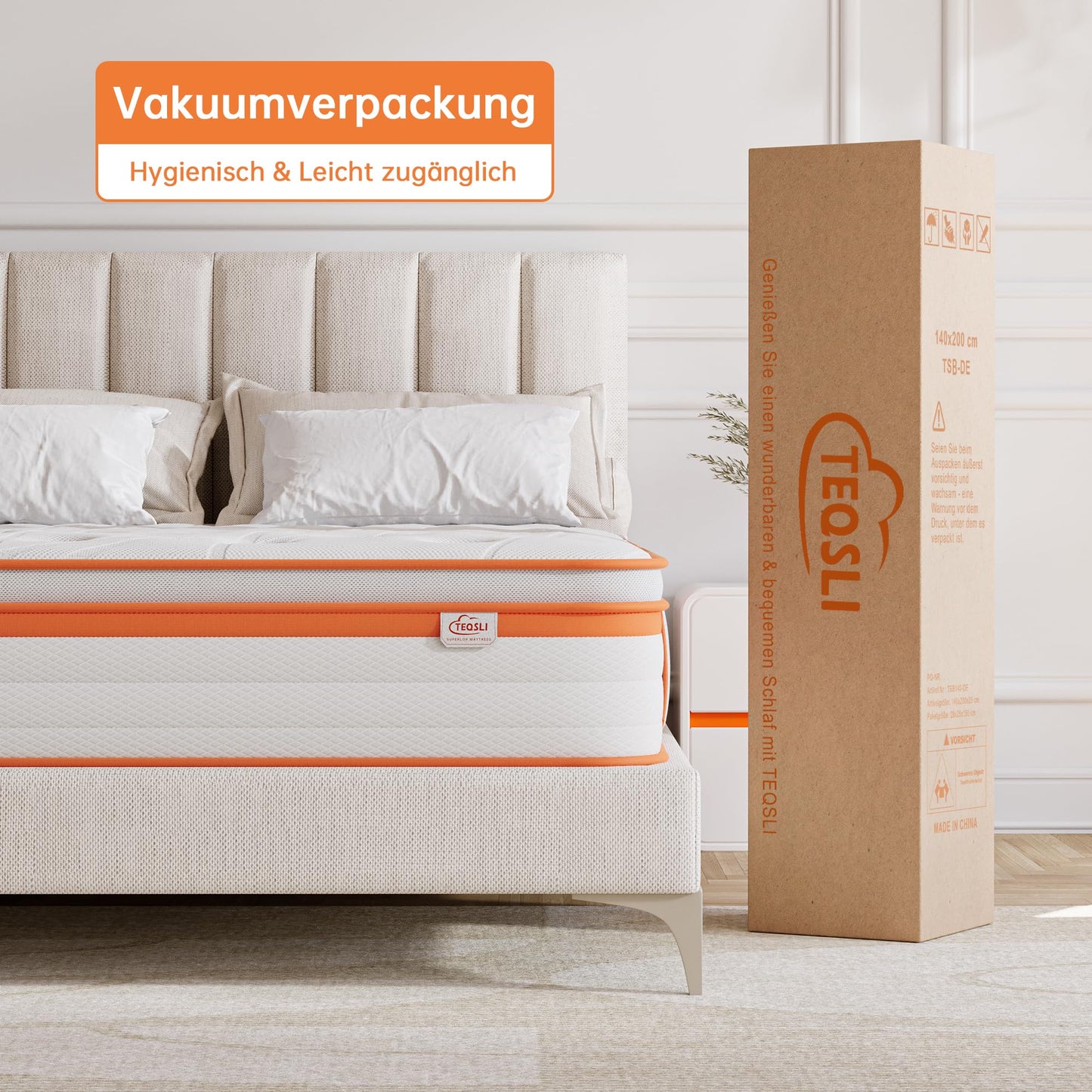 TeQsli Gel Federkernmatratze 140x200 cm 25cm Höhe, Gel Memory Schaum & Individuelle Taschenfedern, ergonomische 7-Zonen Matratze zur Linderung von Druck- & Rückenschmerzen, H3 H4, Öko-Tex & CertiPUR