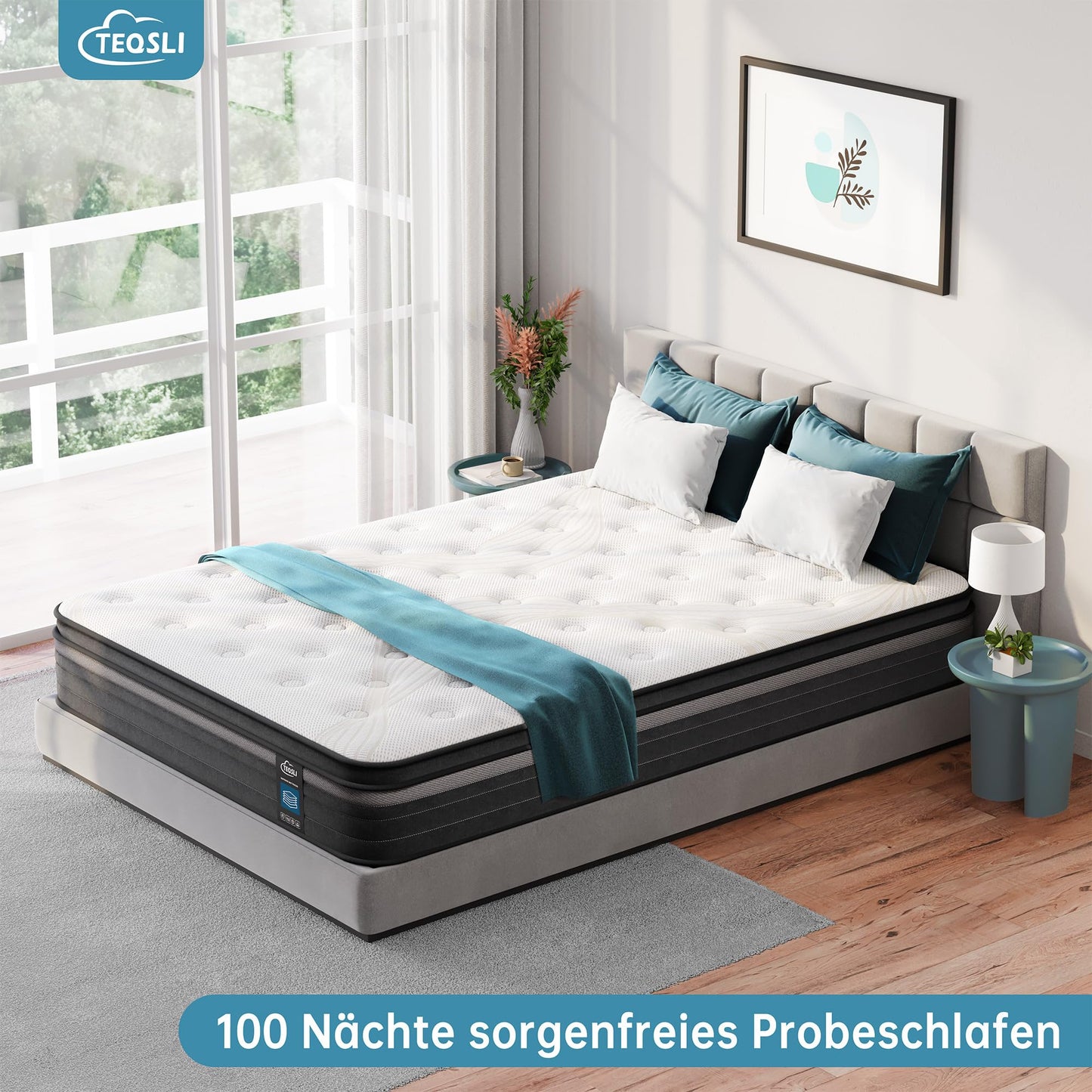 TeQsli Gel Taschenfederkernmatratze 140x200 cm 25 cm Höhe 9-Zonen Matratze H3 H4 Härtegrad, Orthopädische & Ergonomische Federkernmatratze mit Gel-Memory-Schaum, Öko-Tex & CertiPUR Zertifiziert